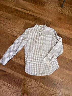 J. Crew White Button-Down Shirt with Navy and Brown Check